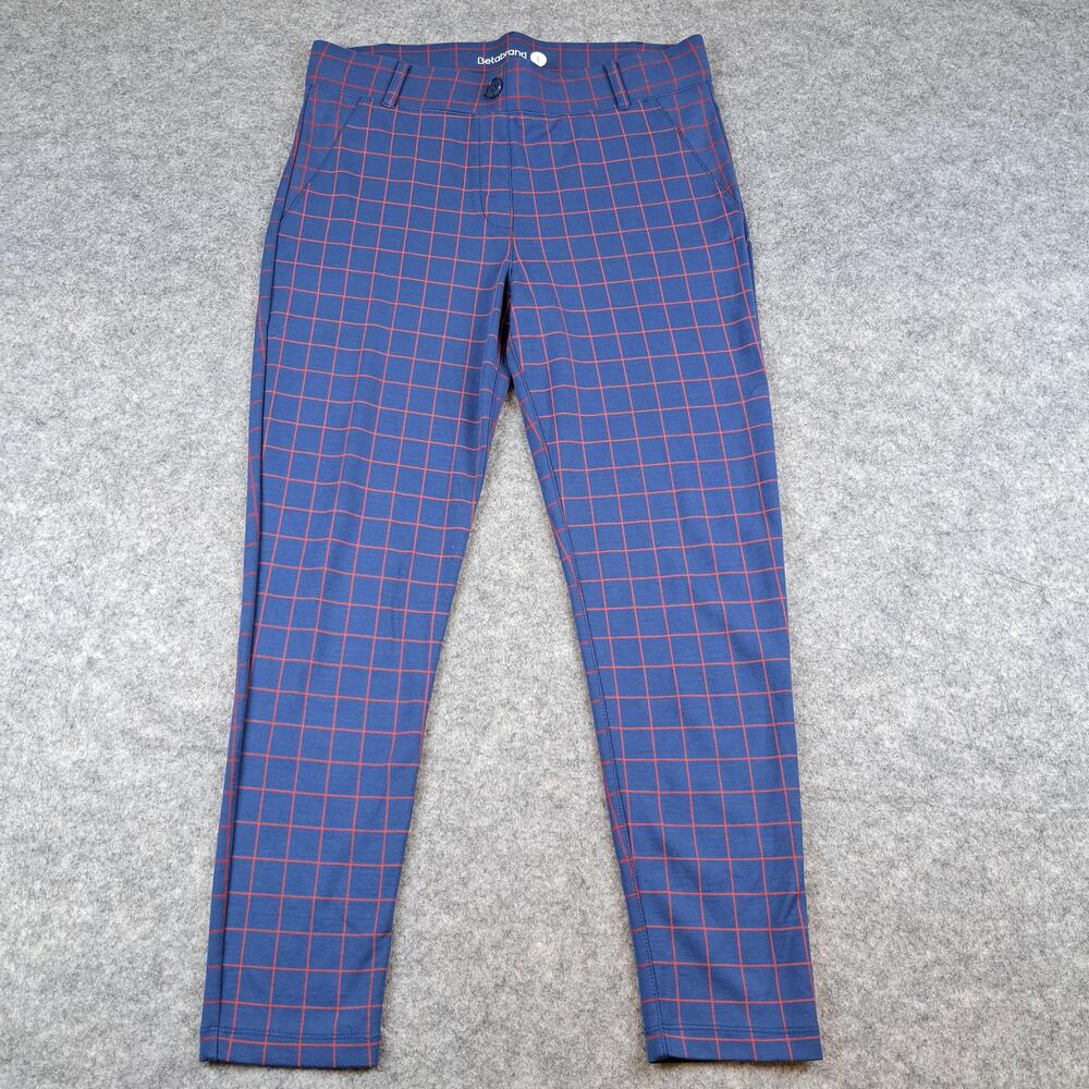 Betabrand Pants Womens Large Blue Red Windowpane Stretch Career Commuter Pull On